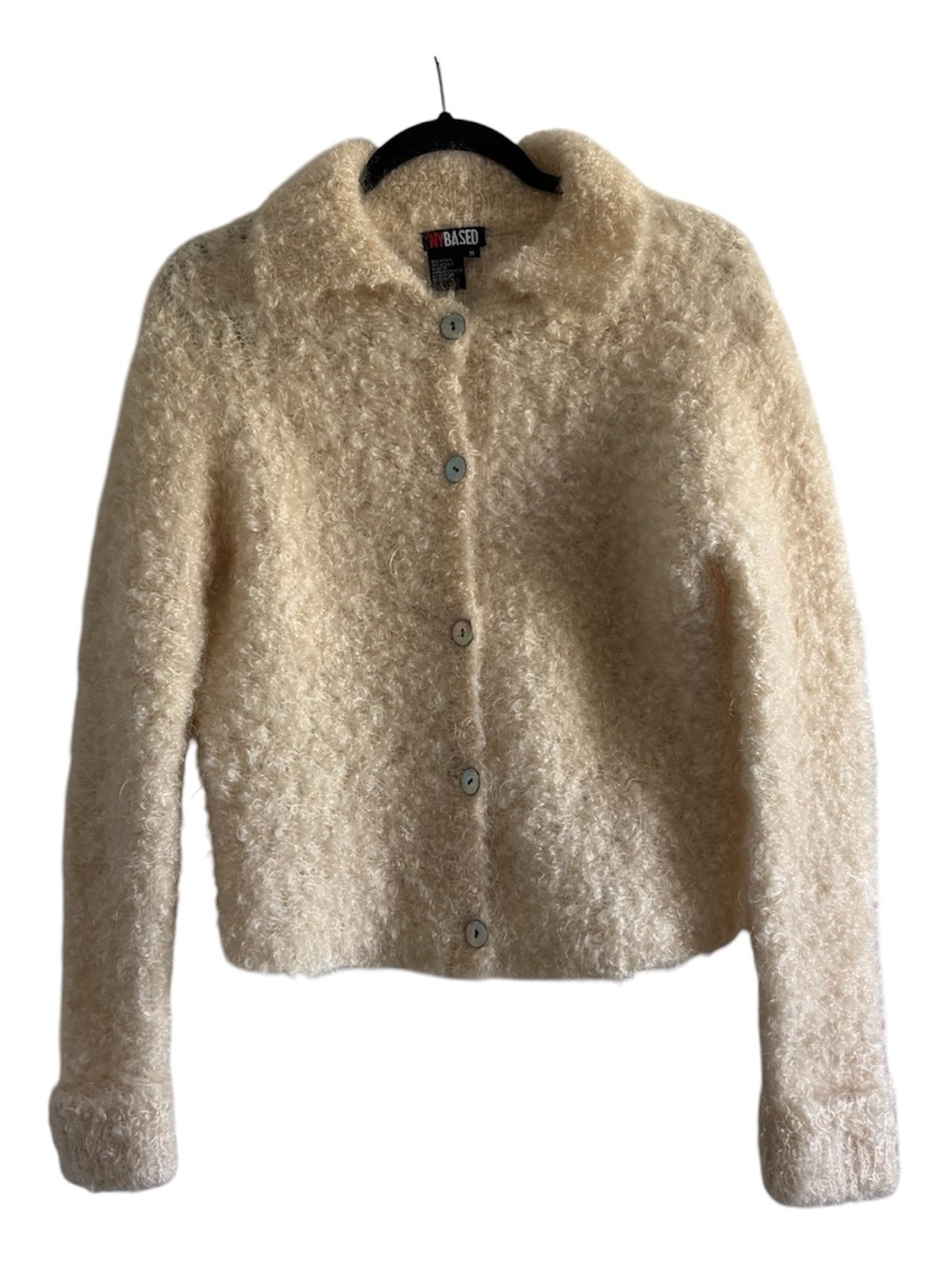 NY Based Cream Mohair Blend Fuzzy Cardigan M